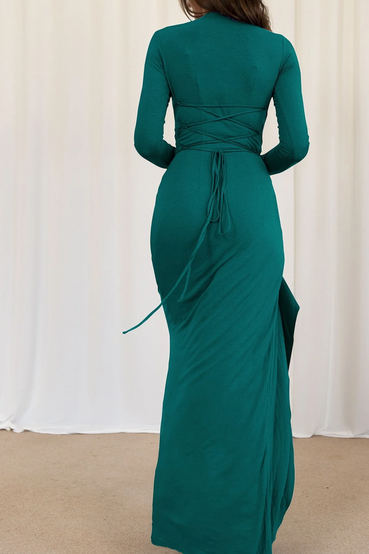 Slim Fit Pleated Long Sleeve Maxi Dress - Image 12