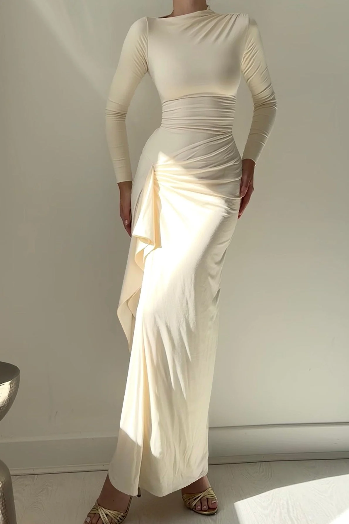 Slim Fit Pleated Long Sleeve Maxi Dress - Image 14