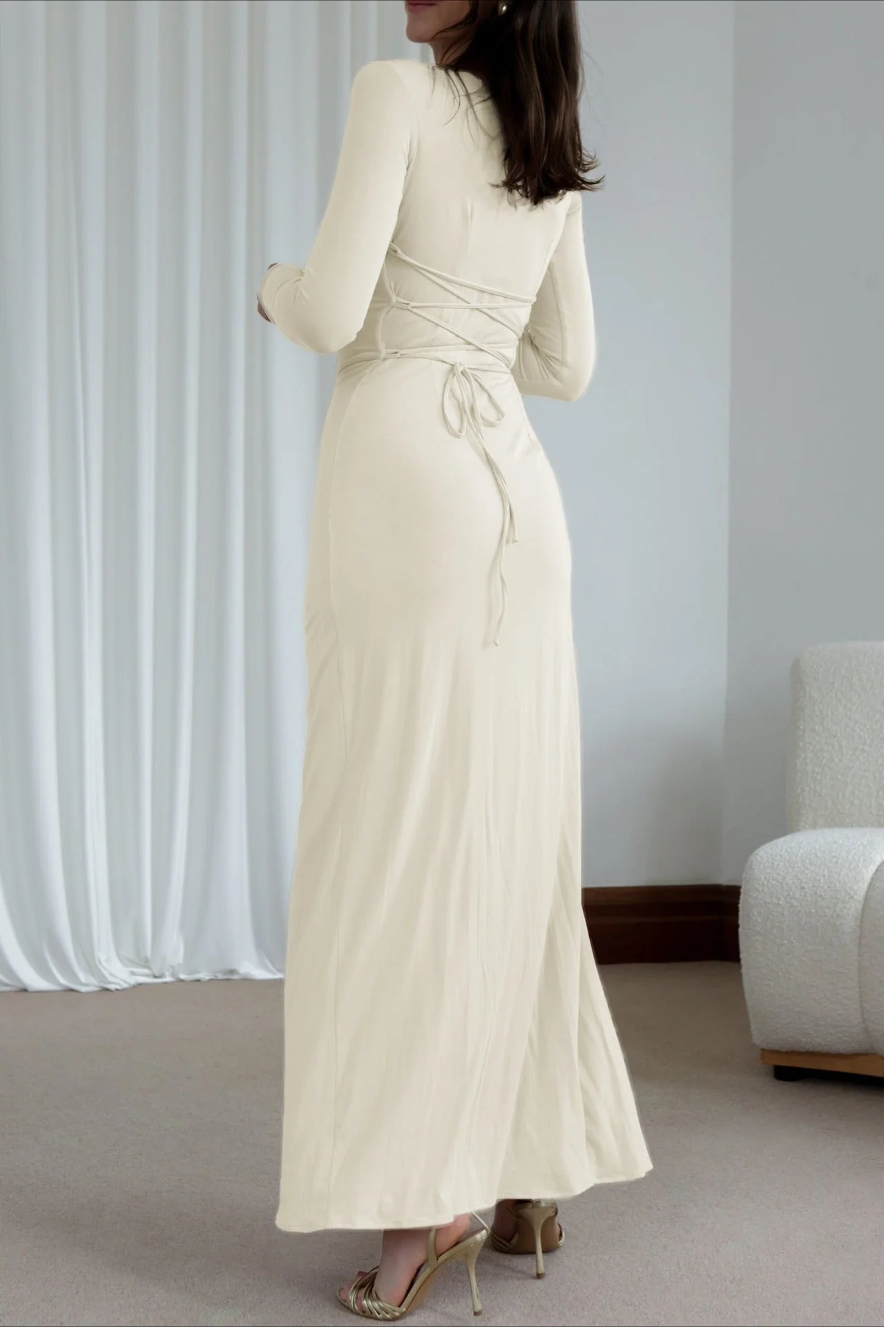 Slim Fit Pleated Long Sleeve Maxi Dress - Image 15