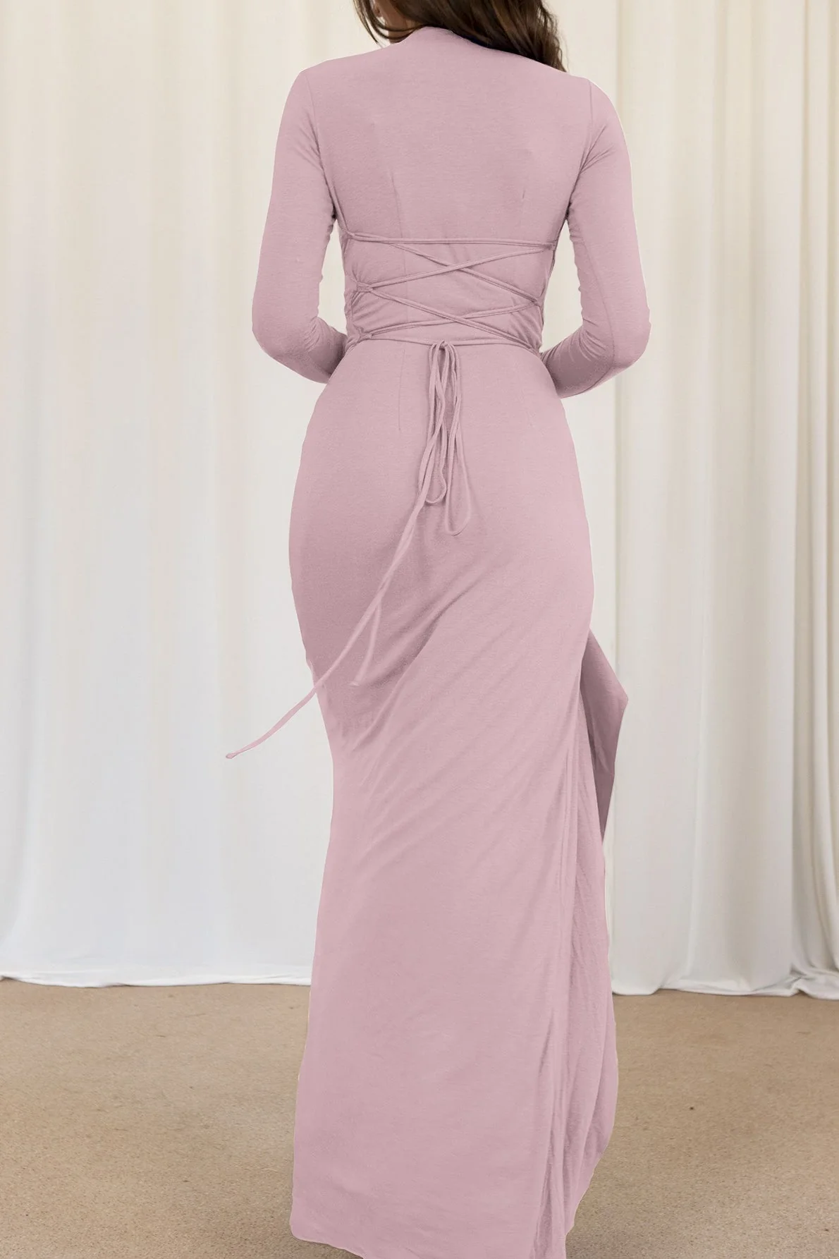 Slim Fit Pleated Long Sleeve Maxi Dress - Image 4
