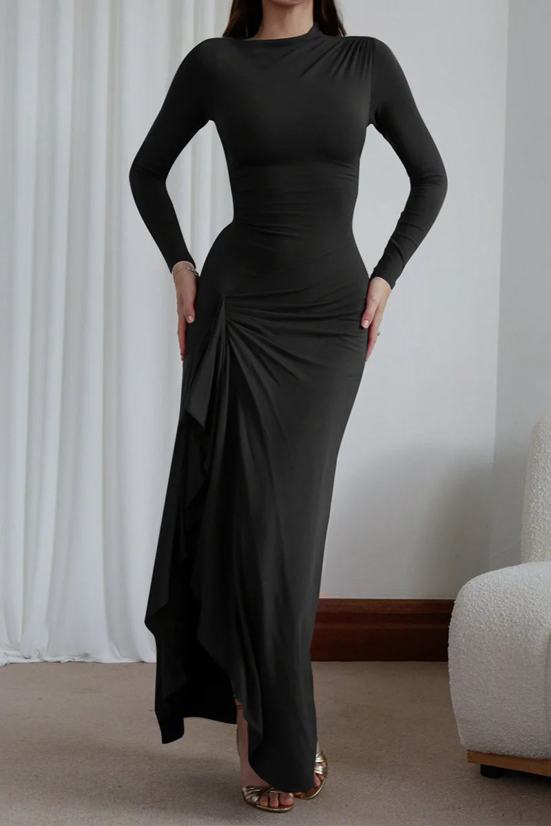Slim Fit Pleated Long Sleeve Maxi Dress - Image 6