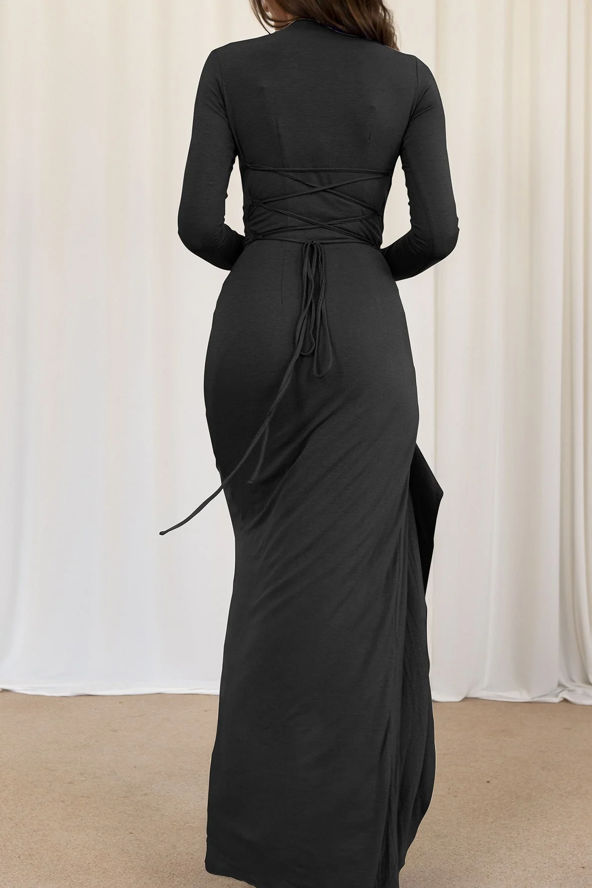 Slim Fit Pleated Long Sleeve Maxi Dress - Image 8