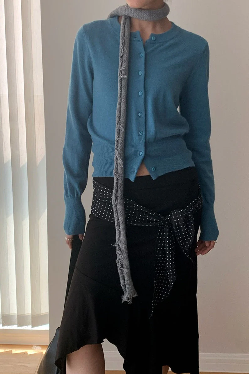 Slim-Fit Round-Neck Knit Cardigan