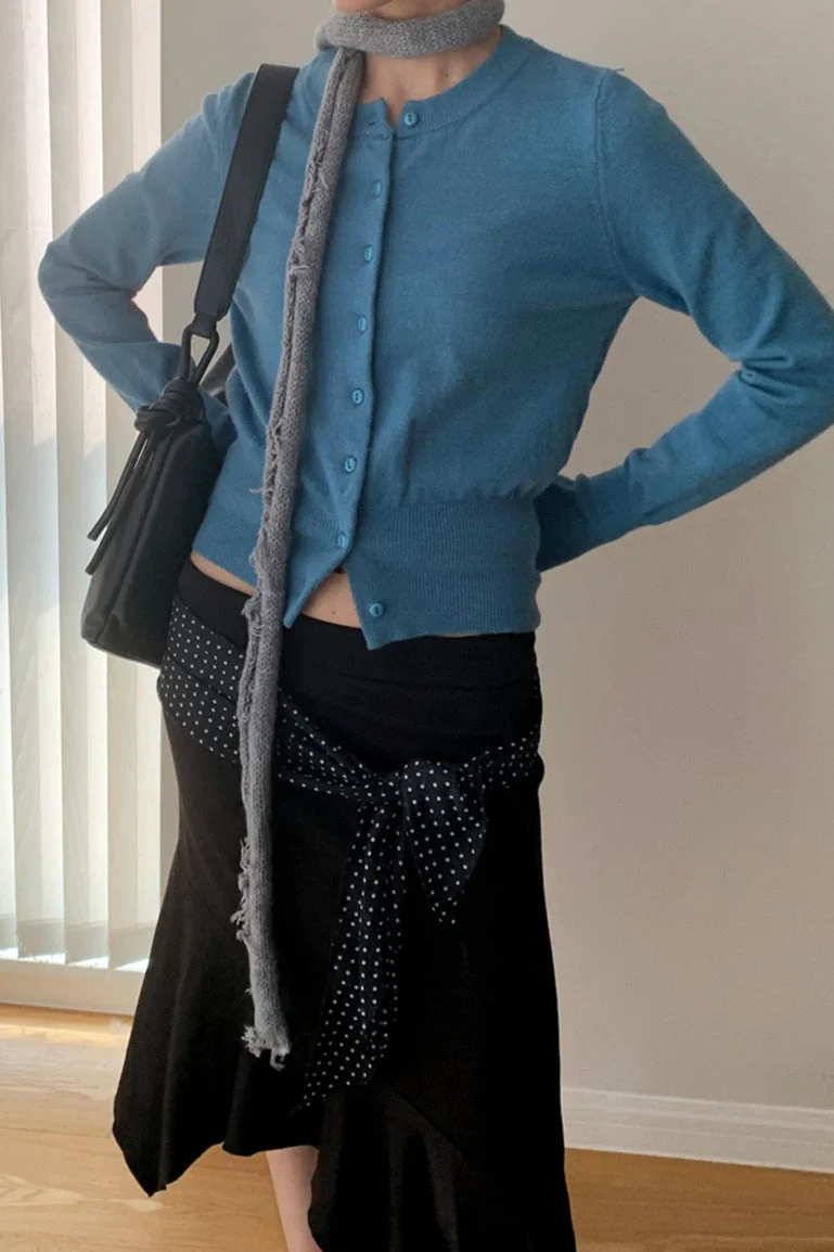 Slim-Fit Round-Neck Knit Cardigan - Image 3