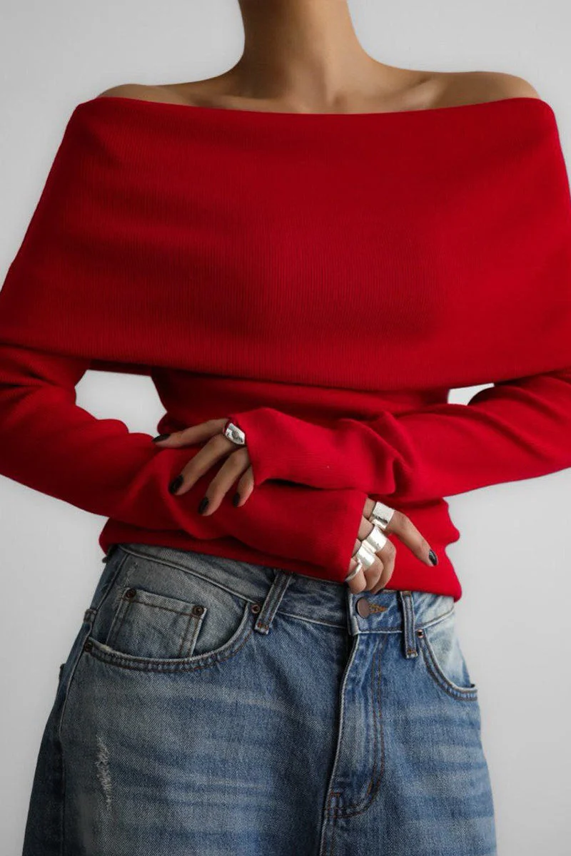 Slim Fit Slit Neck Long Sleeve Knit Top - Image 4