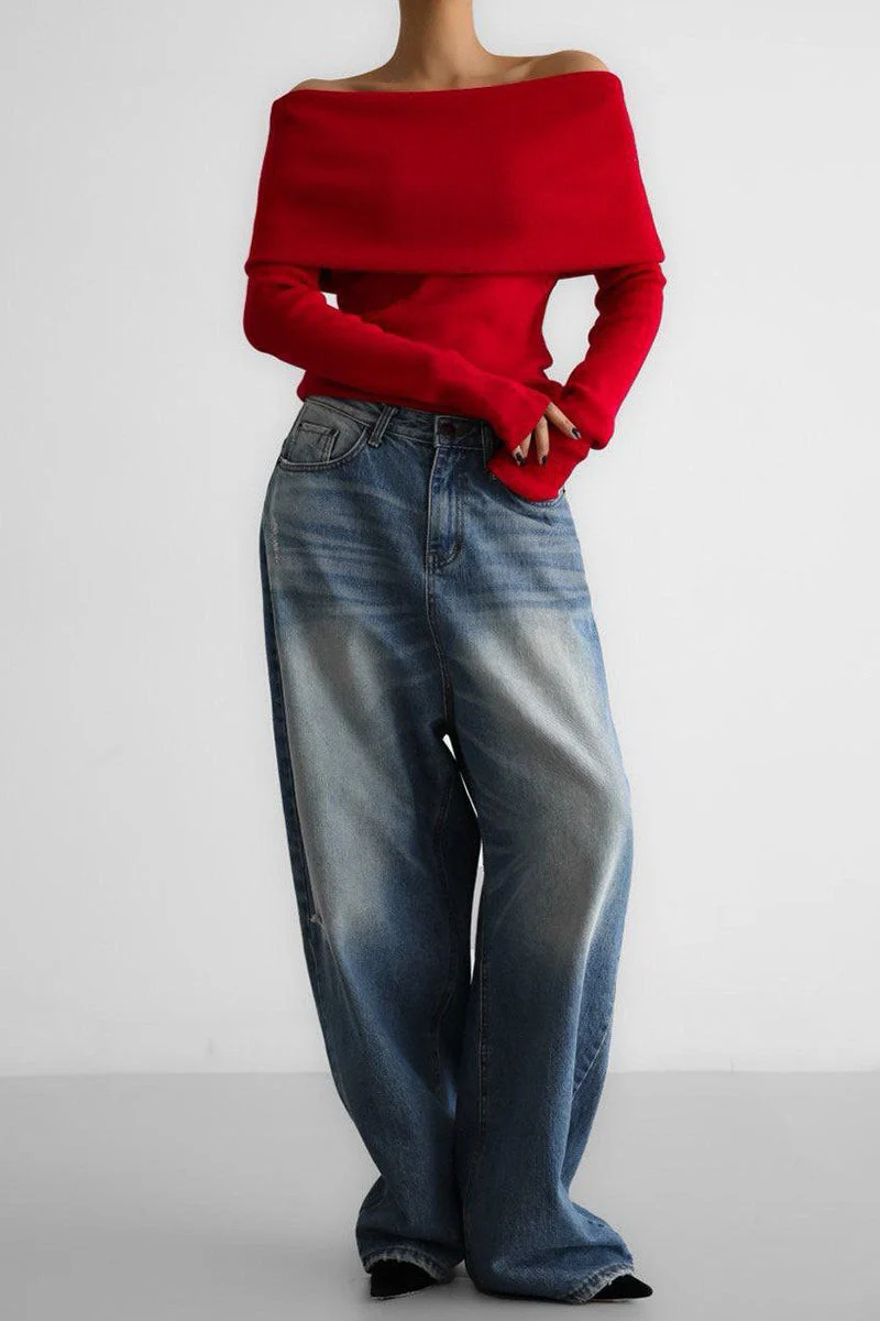 Slim Fit Slit Neck Long Sleeve Knit Top - Image 5