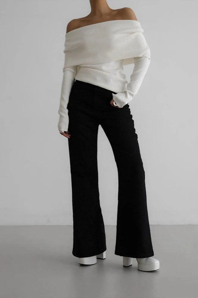 Slim Fit Slit Neck Long Sleeve Knit Top - Image 7