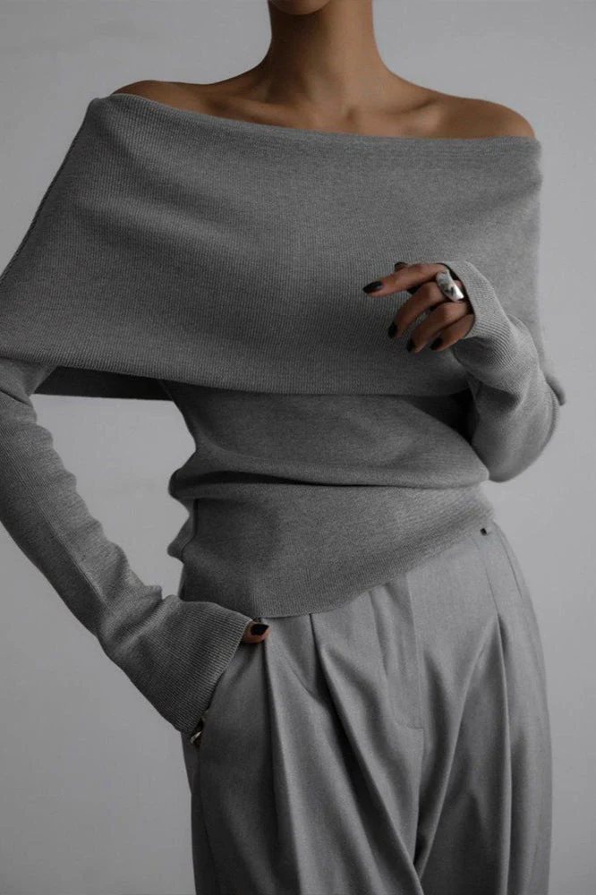Slim Fit Slit Neck Long Sleeve Knit Top - Image 8