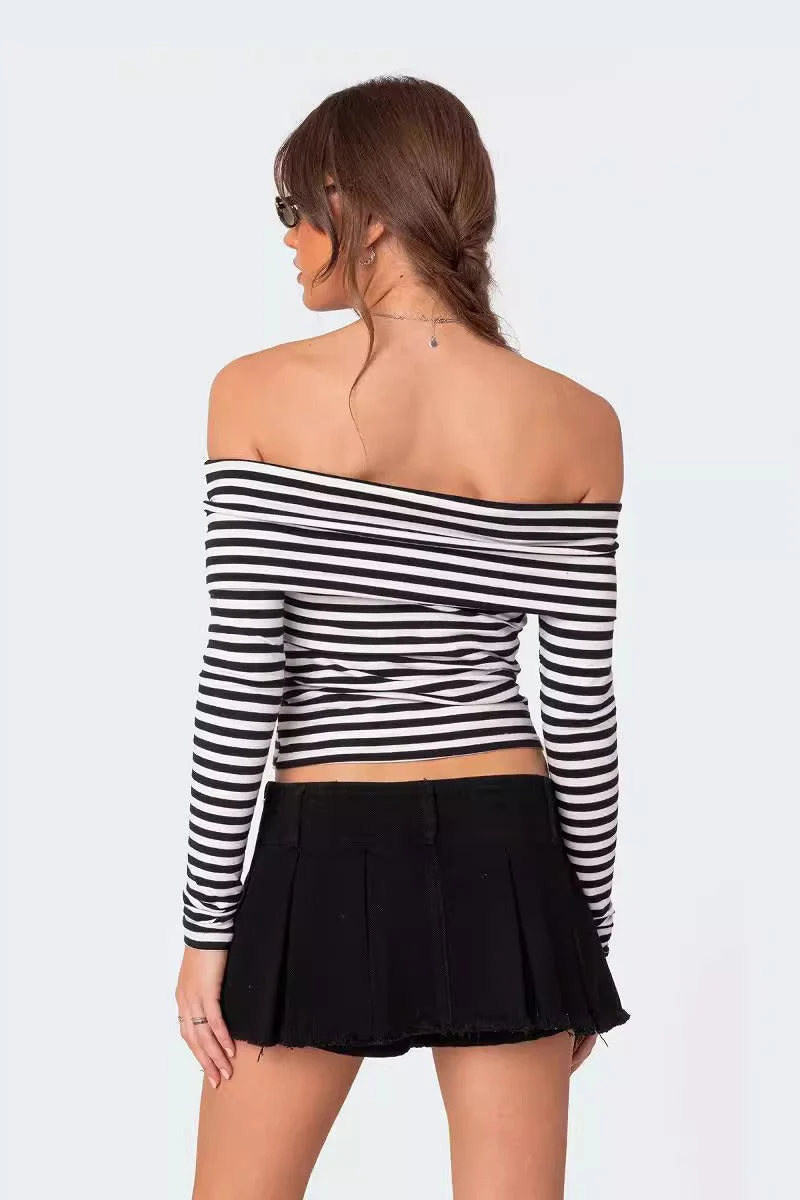Slim Fit Striped Slit Neck Knit Top - Image 3