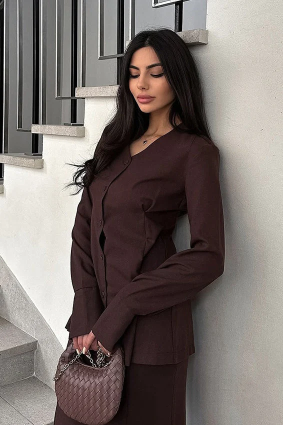Slim Fit V Neck Blazer Two Piece Set - Image 2