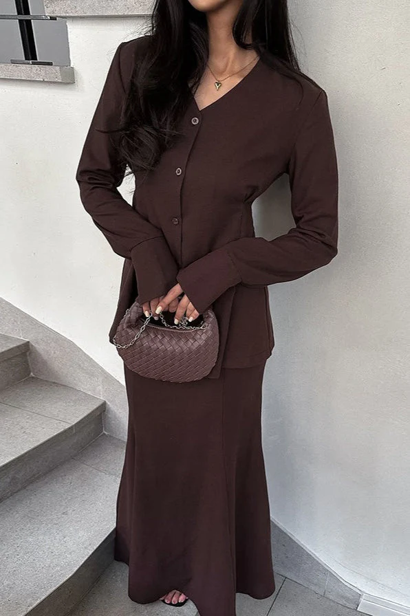 Slim Fit V Neck Blazer Two Piece Set - Image 3