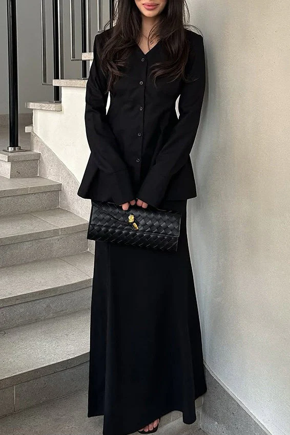 Slim Fit V Neck Blazer Two Piece Set - Image 4