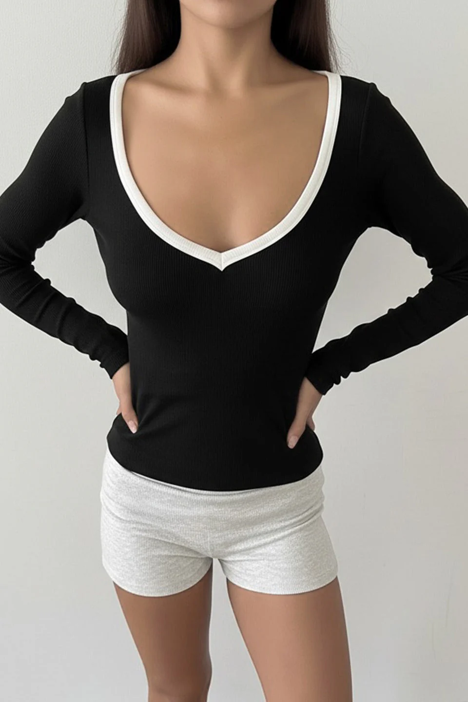 Slim Fit V-Neck Knit Top - Image 3