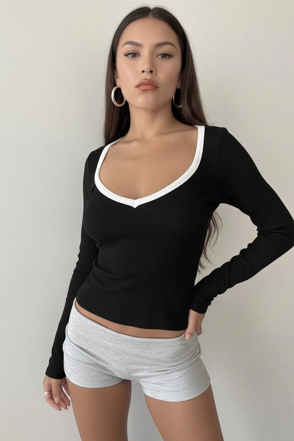 Slim Fit V-Neck Knit Top - Image 4