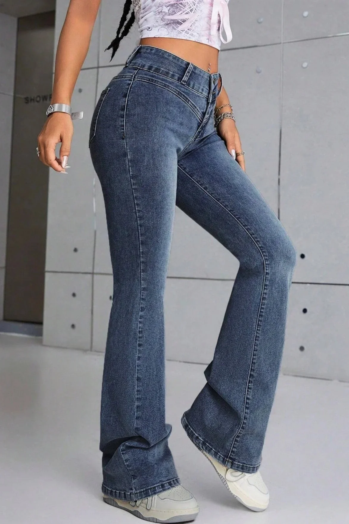 Slim Fit Washed Flare Denim Jeans - Image 3