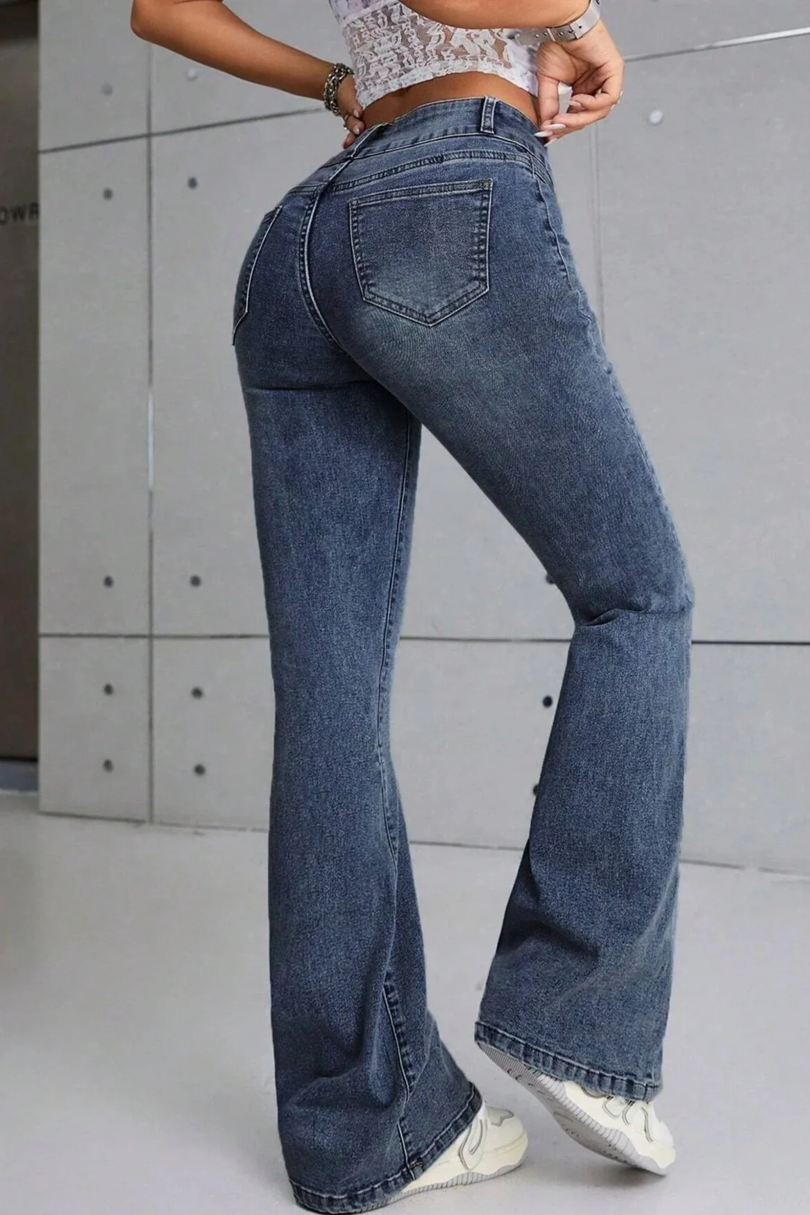 Slim Fit Washed Flare Denim Jeans - Image 4