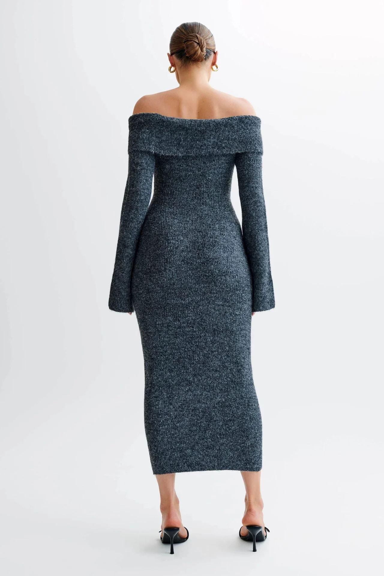 Slim Fitted Off-Shoulder Long Sleeve Sweater Dress - Image 10
