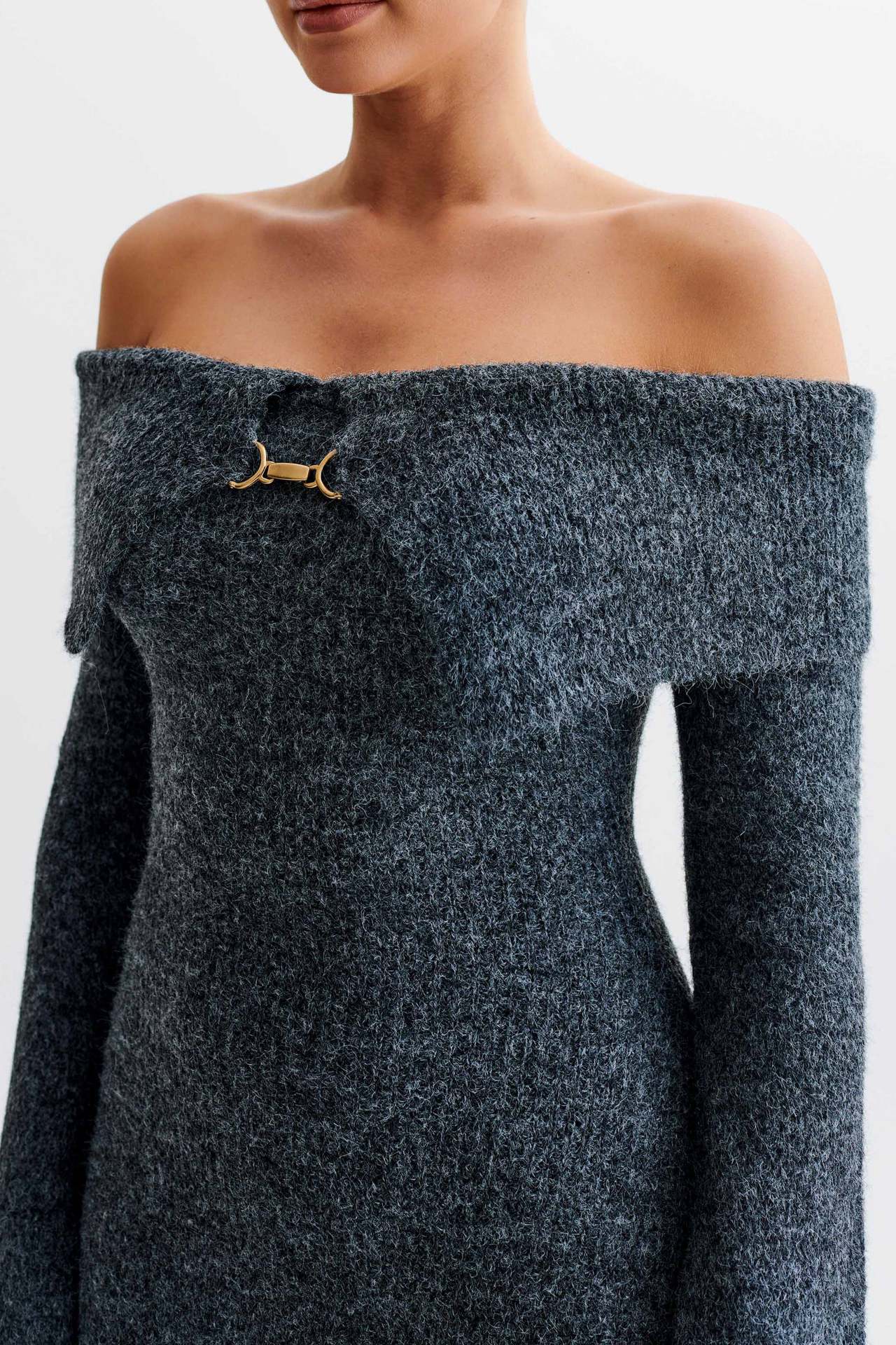 Slim Fitted Off-Shoulder Long Sleeve Sweater Dress - Image 11