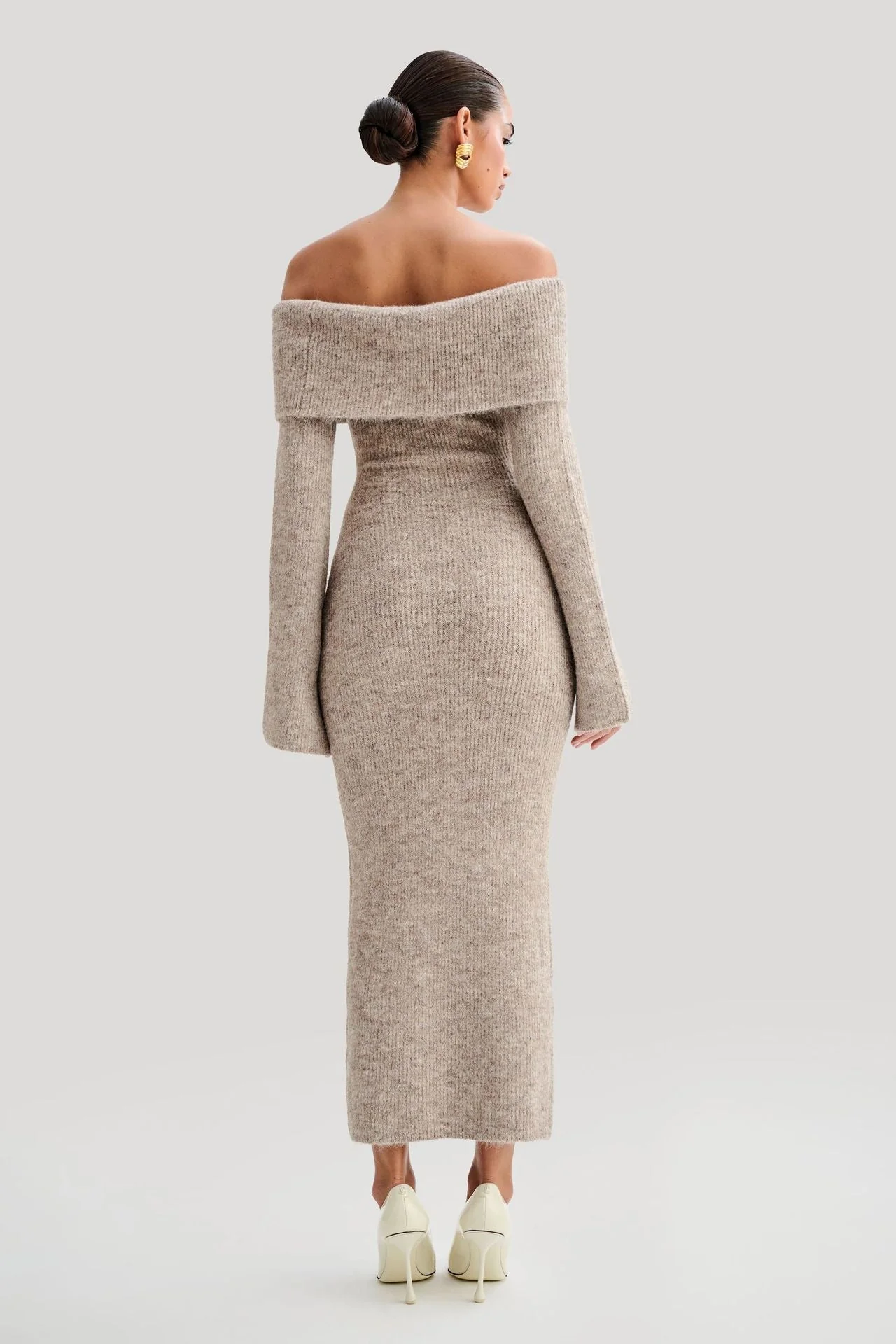 Slim Fitted Off-Shoulder Long Sleeve Sweater Dress - Image 4