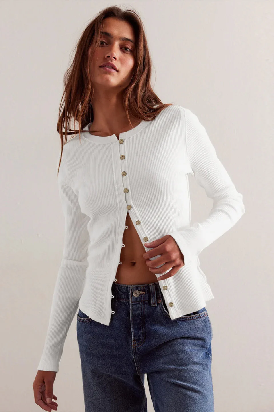 Slim Long Sleeve Ribbed Cardigan - Image 3