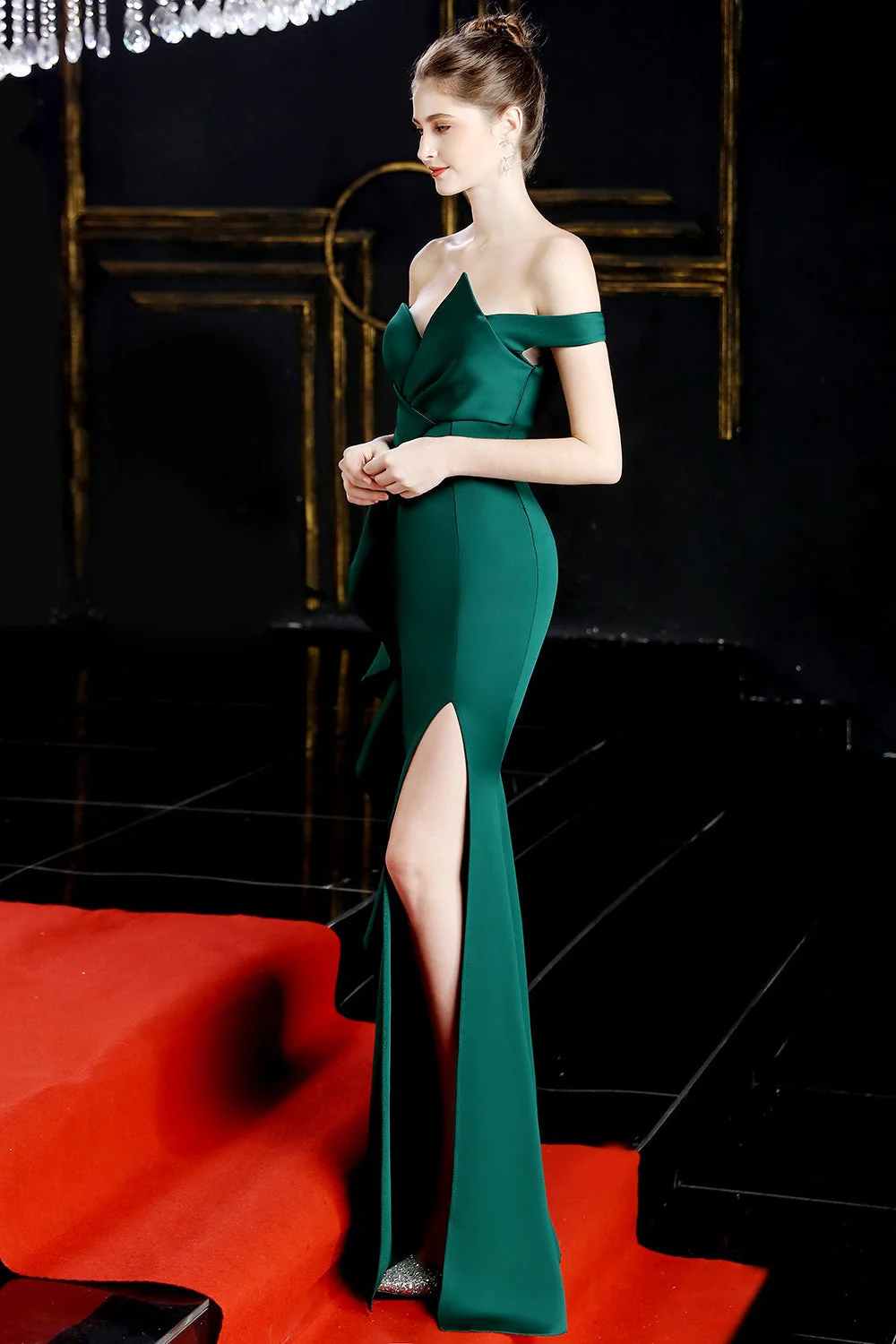 Slit Off Shoulder Mermaid Maxi Party Dress - Image 3
