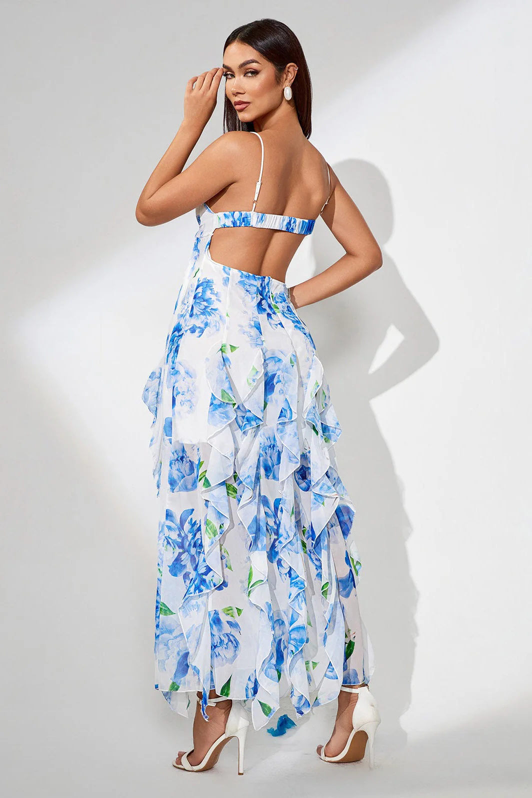 Slit Ruffled Floral Print Party Dress - Image 5