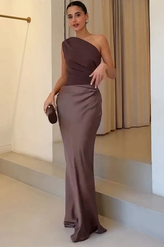 Solid Asymmetric Neckline Sleeveless Formal Dress - Image 3