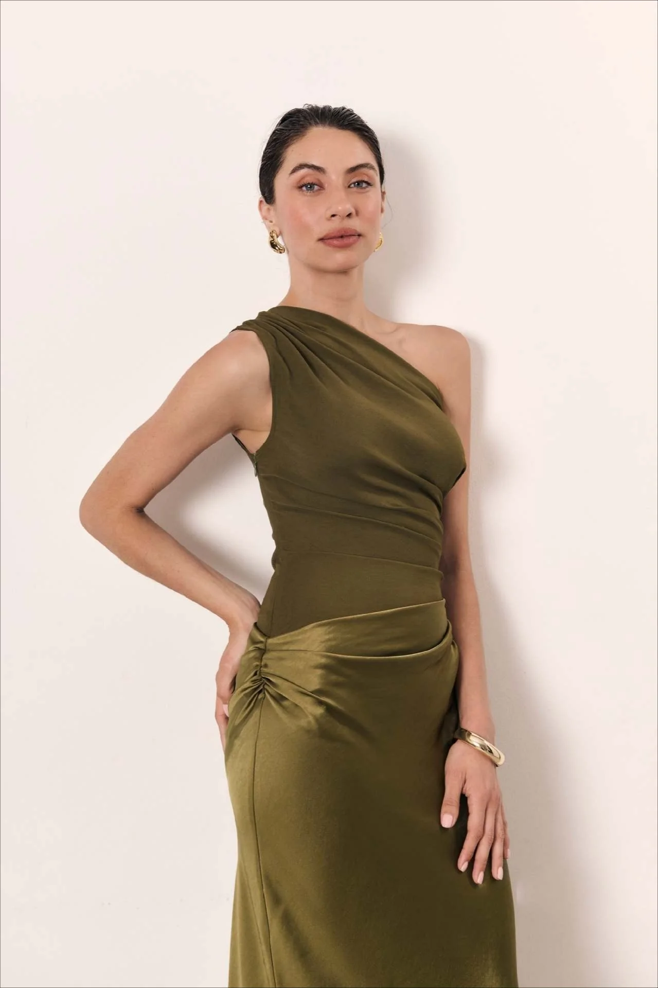 Solid Asymmetric Neckline Sleeveless Formal Dress - Image 9