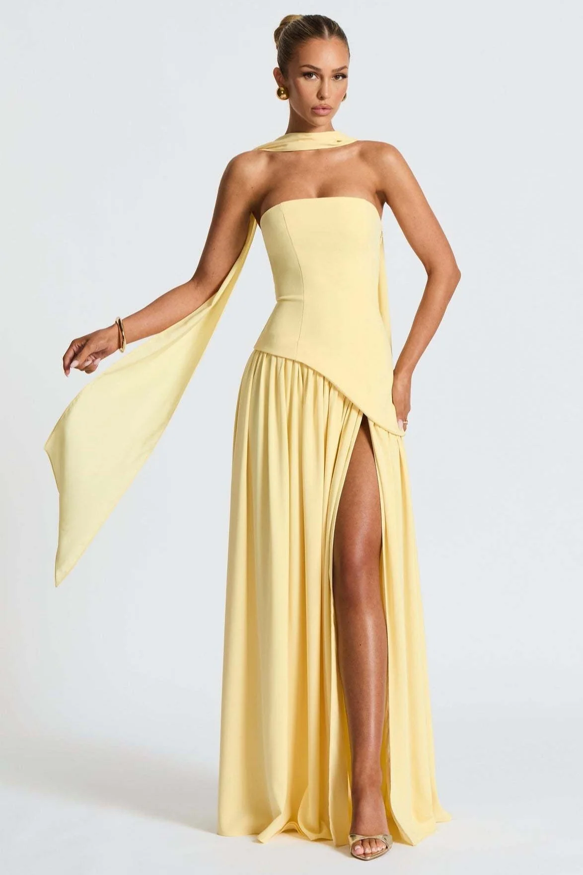 Solid Bustier High Slit Formal Dress - Image 2