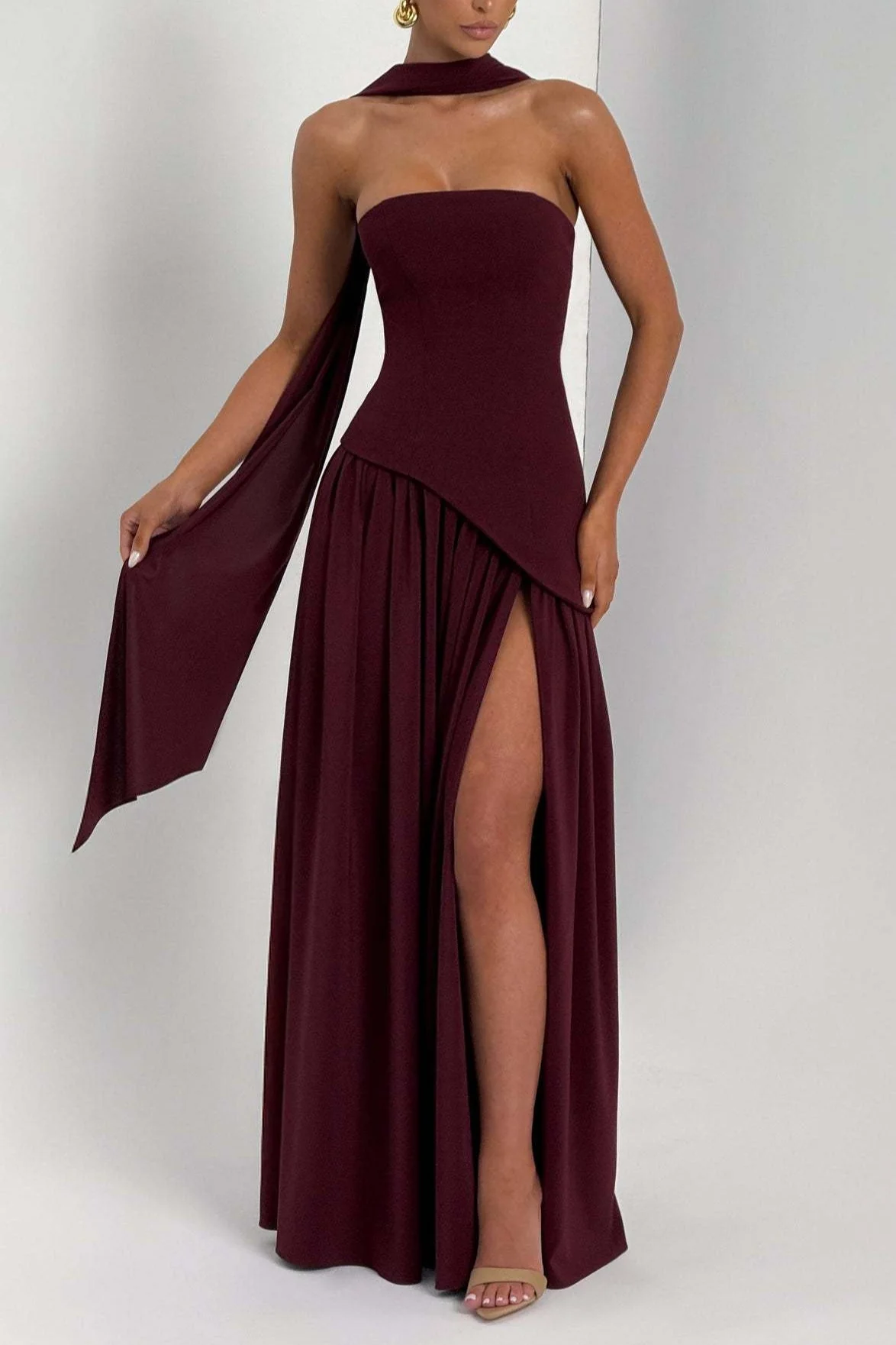 Solid Bustier High Slit Formal Dress - Image 21