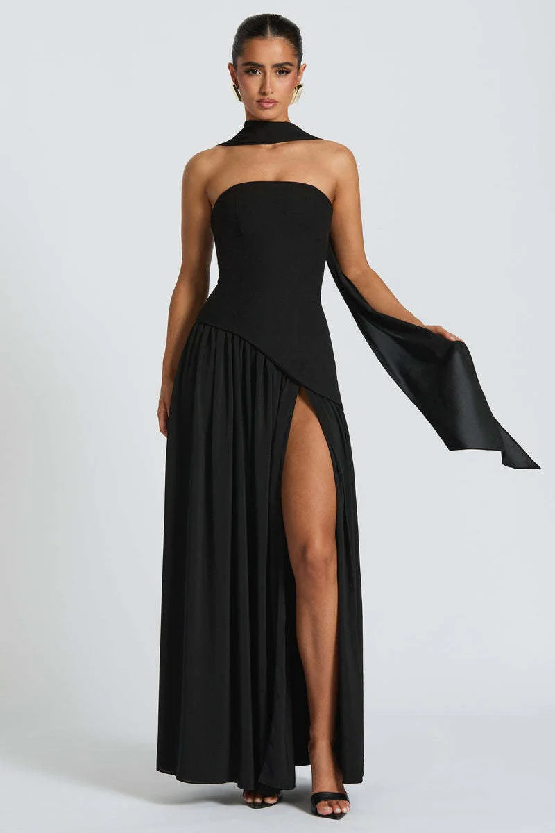 Solid Bustier High Slit Formal Dress - Image 25
