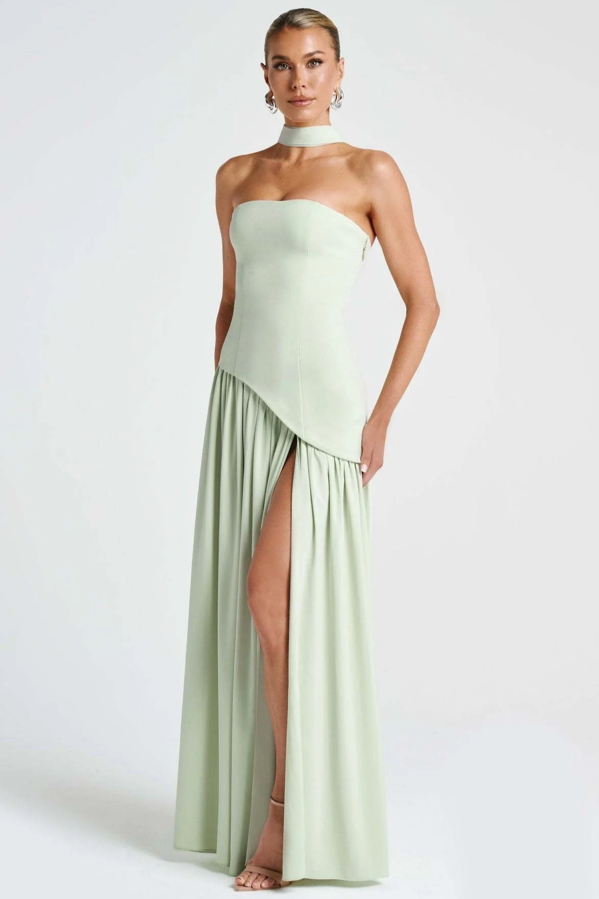 Solid Bustier High Slit Formal Dress - Image 8