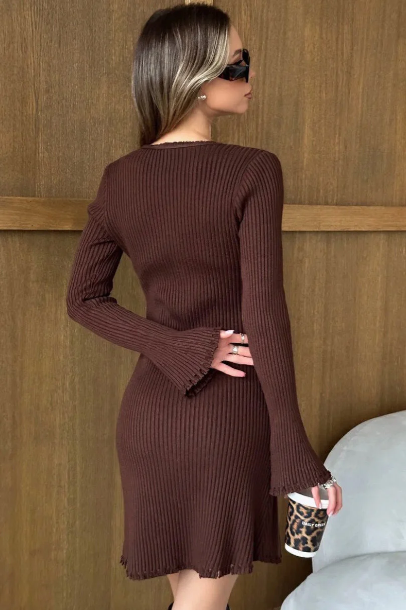 Solid Button Front Knit Sweater Dress - Image 6
