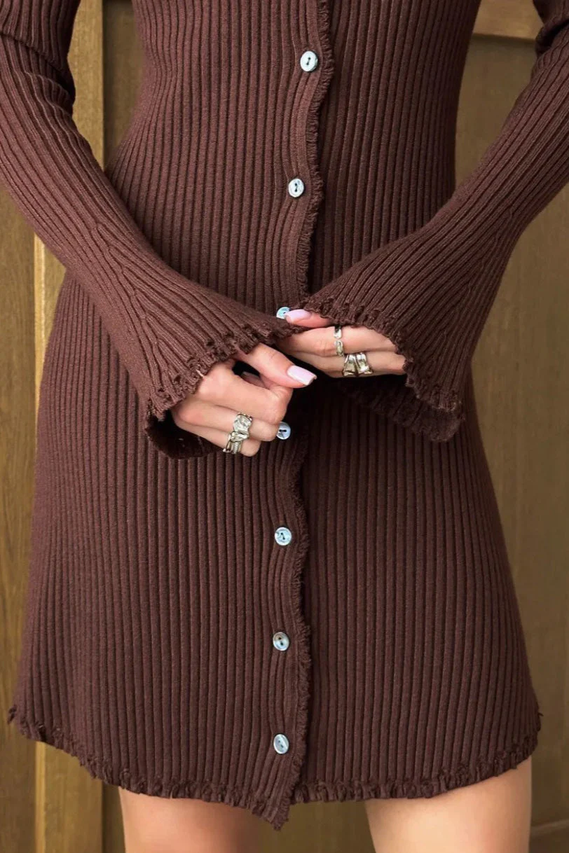 Solid Button Front Knit Sweater Dress - Image 8
