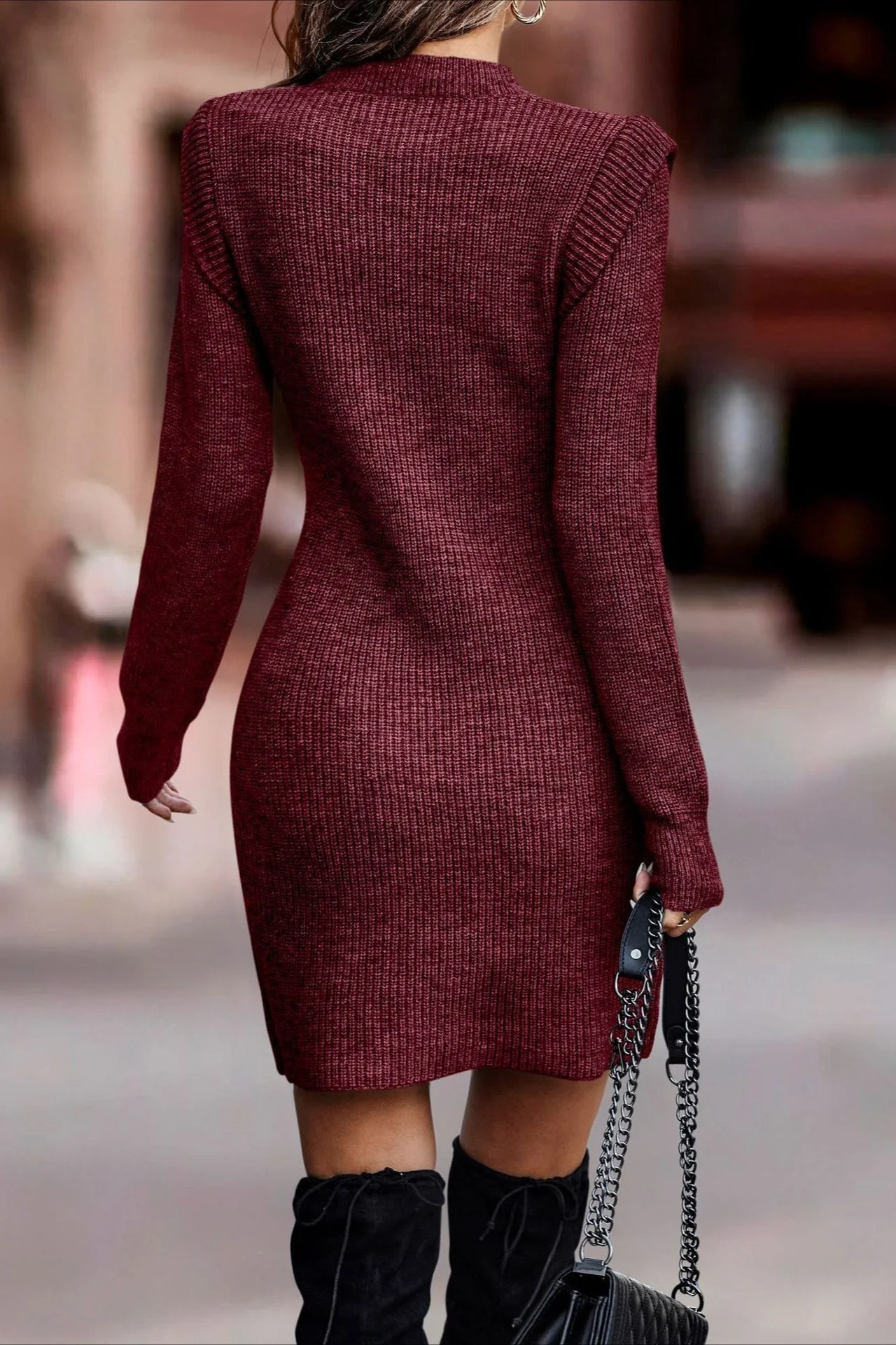 Solid Color Bodycon Knit Sweater - Image 34