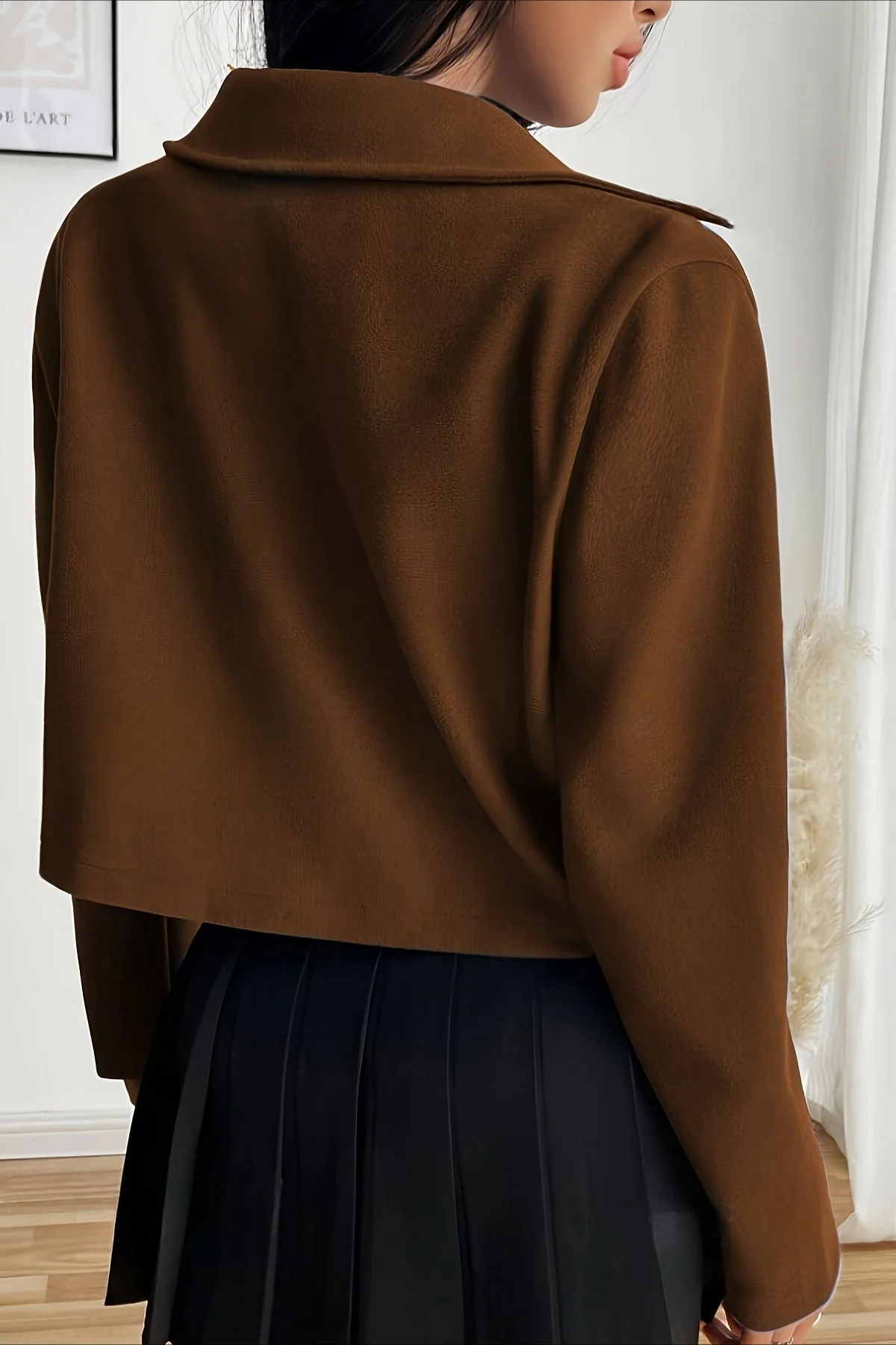 Solid Color Cropped Zip Sleeve Jacket - Image 3