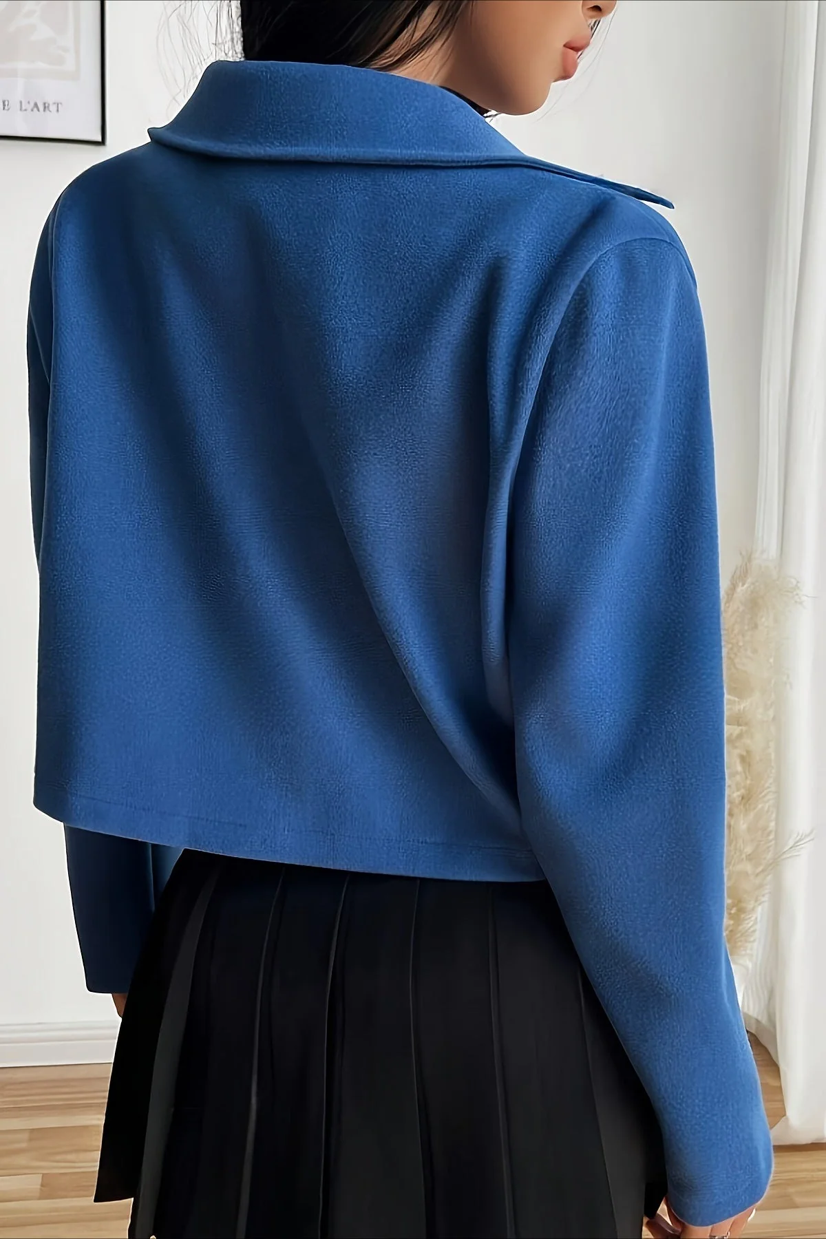 Solid Color Cropped Zip Sleeve Jacket - Image 6