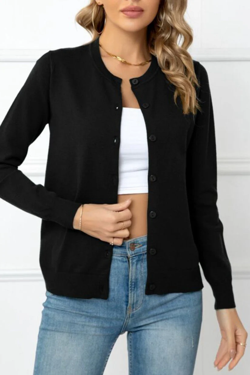 Solid Color Knit Cardigan - Image 3