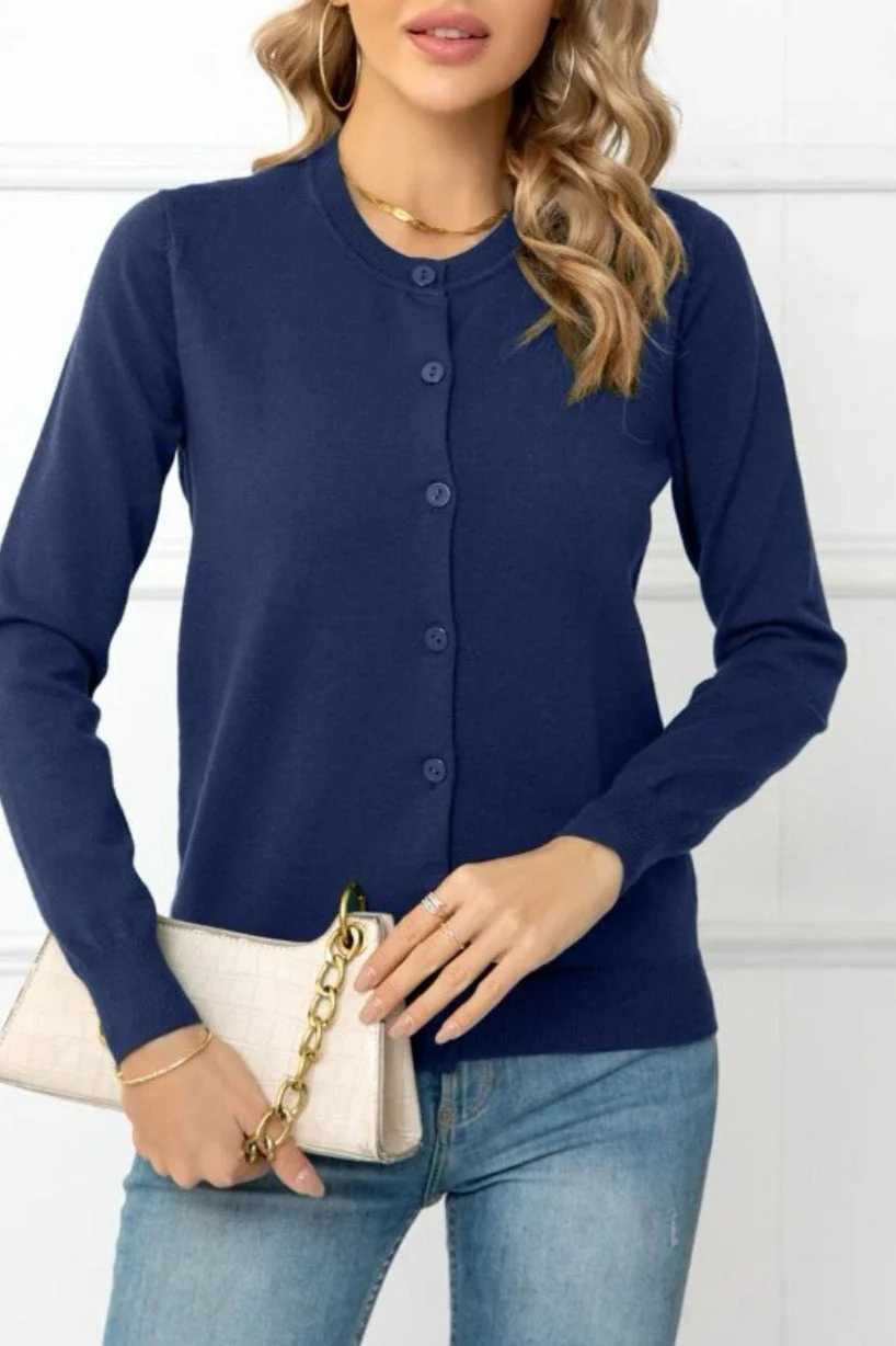 Solid Color Knit Cardigan - Image 9