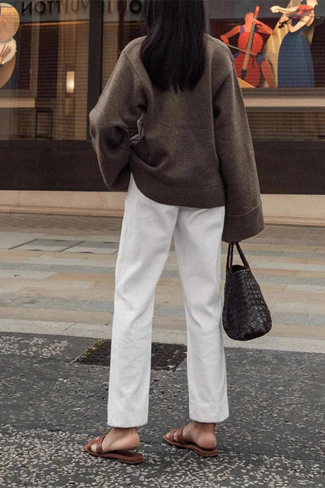 Solid Color Knit V-Neck Coat - Image 3