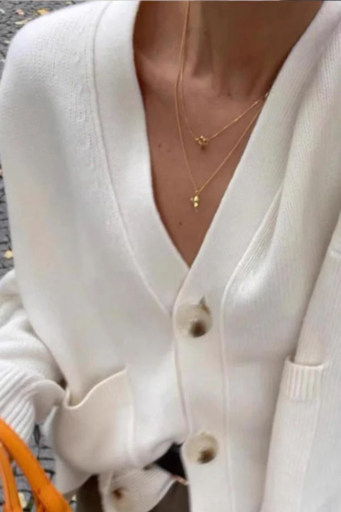 Solid Color Knit V-Neck Coat - Image 6