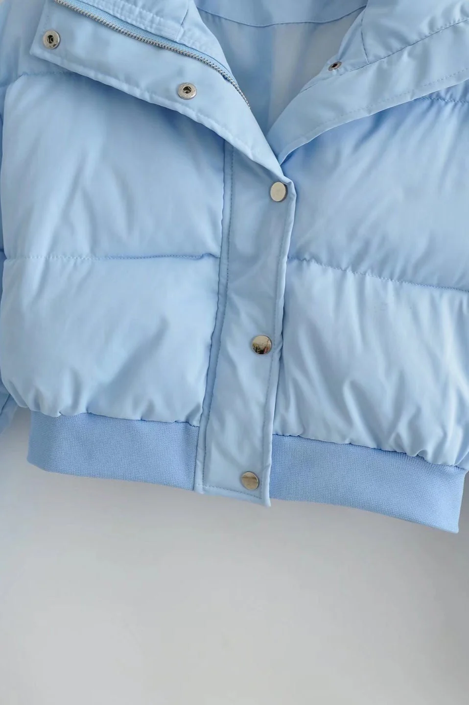 Solid Color Lapel Collar Cropped Puffer Jacket - Image 5
