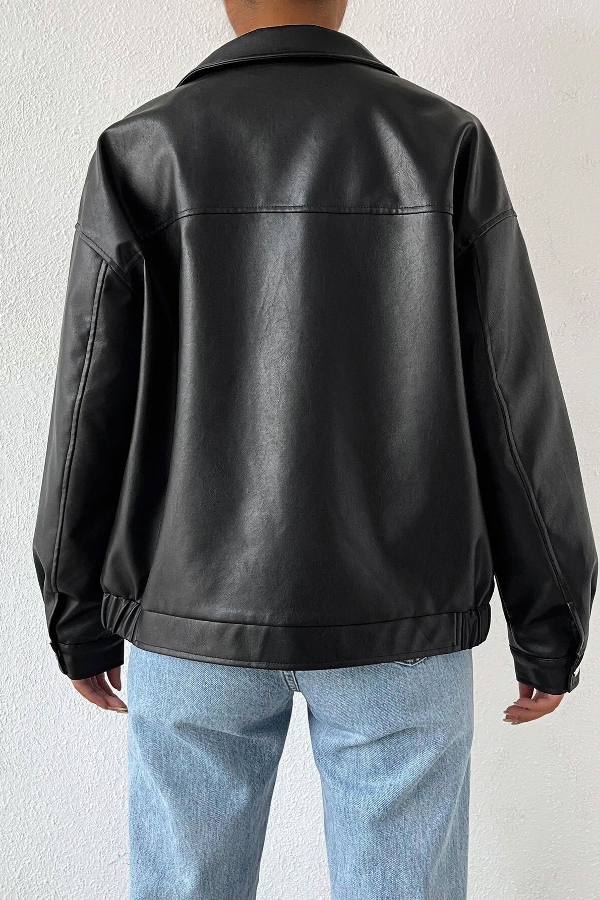 Solid Color Leather Look Jacket - Image 4