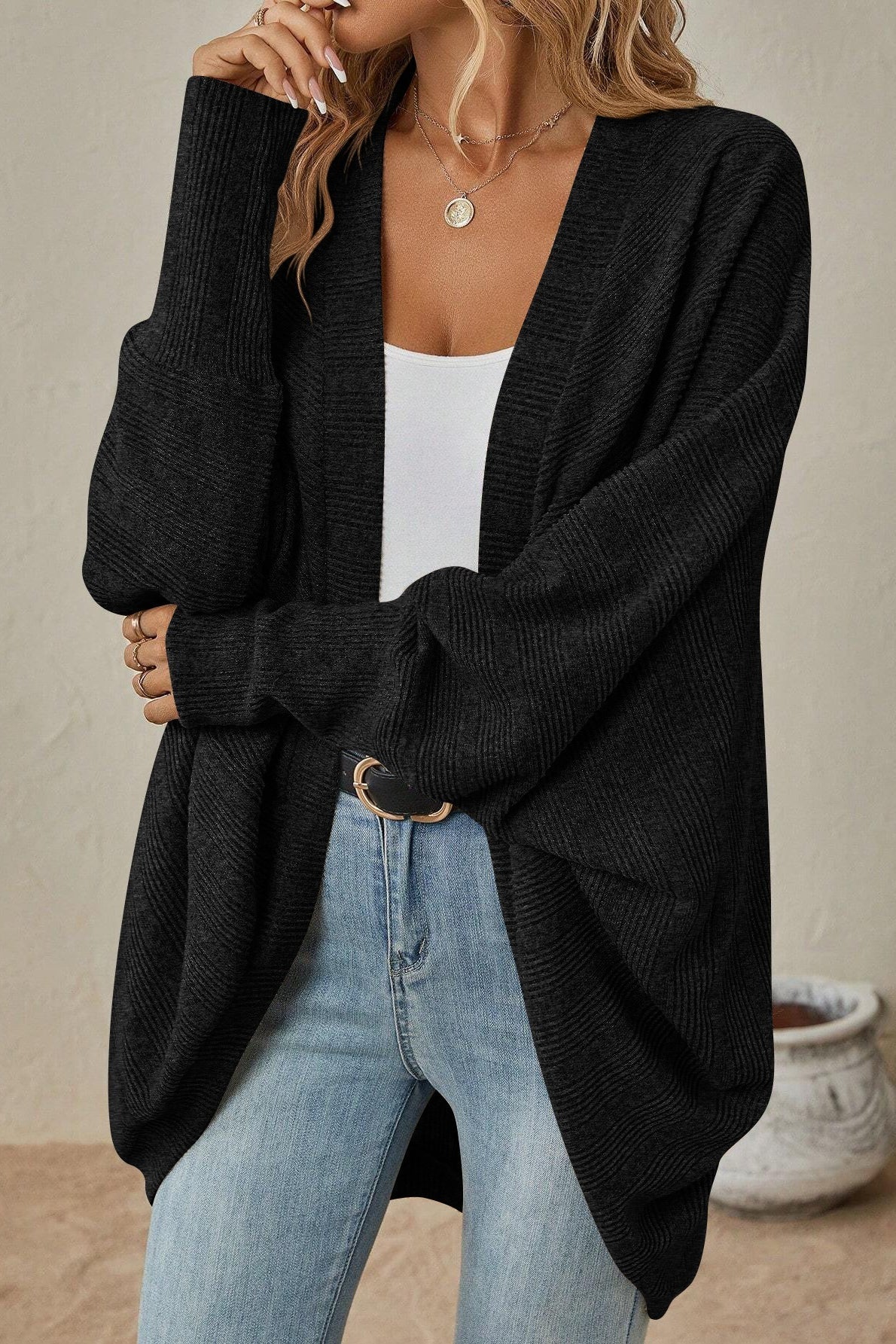 Solid Color Mid Length Cardigan - Image 11