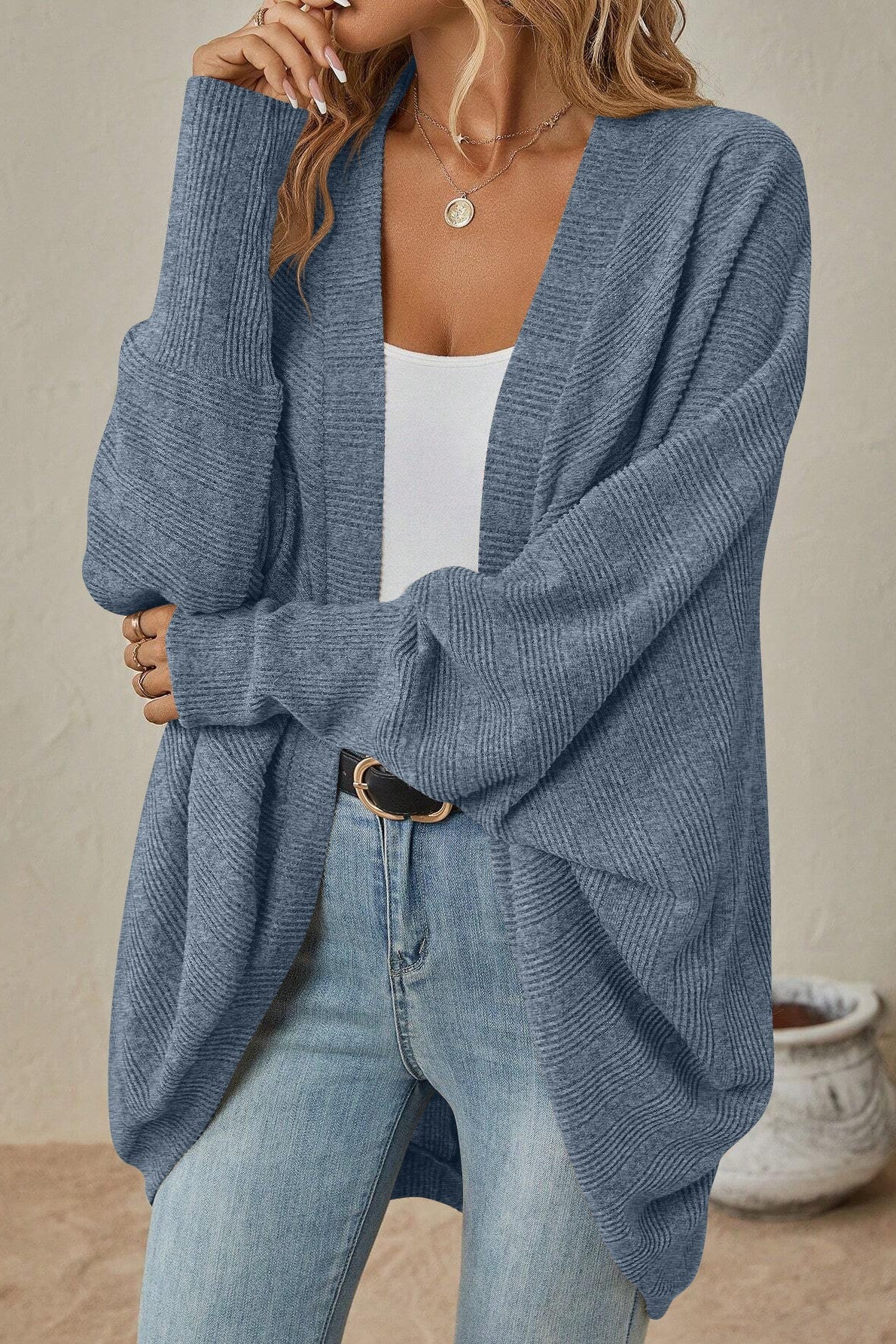 Solid Color Mid Length Cardigan - Image 5