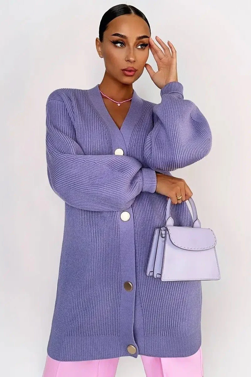 Solid Color Relaxed Knit Cardigan - Image 13