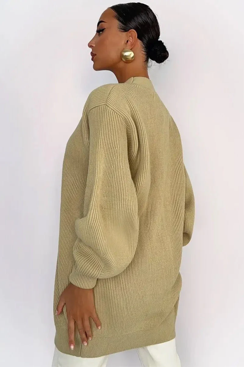 Solid Color Relaxed Knit Cardigan - Image 4