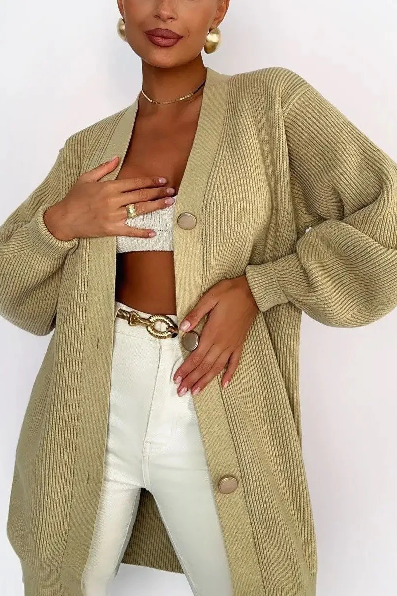 Solid Color Relaxed Knit Cardigan - Image 7