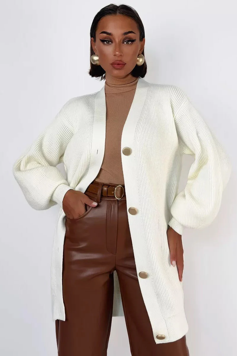 Solid Color Relaxed Knit Cardigan - Image 8