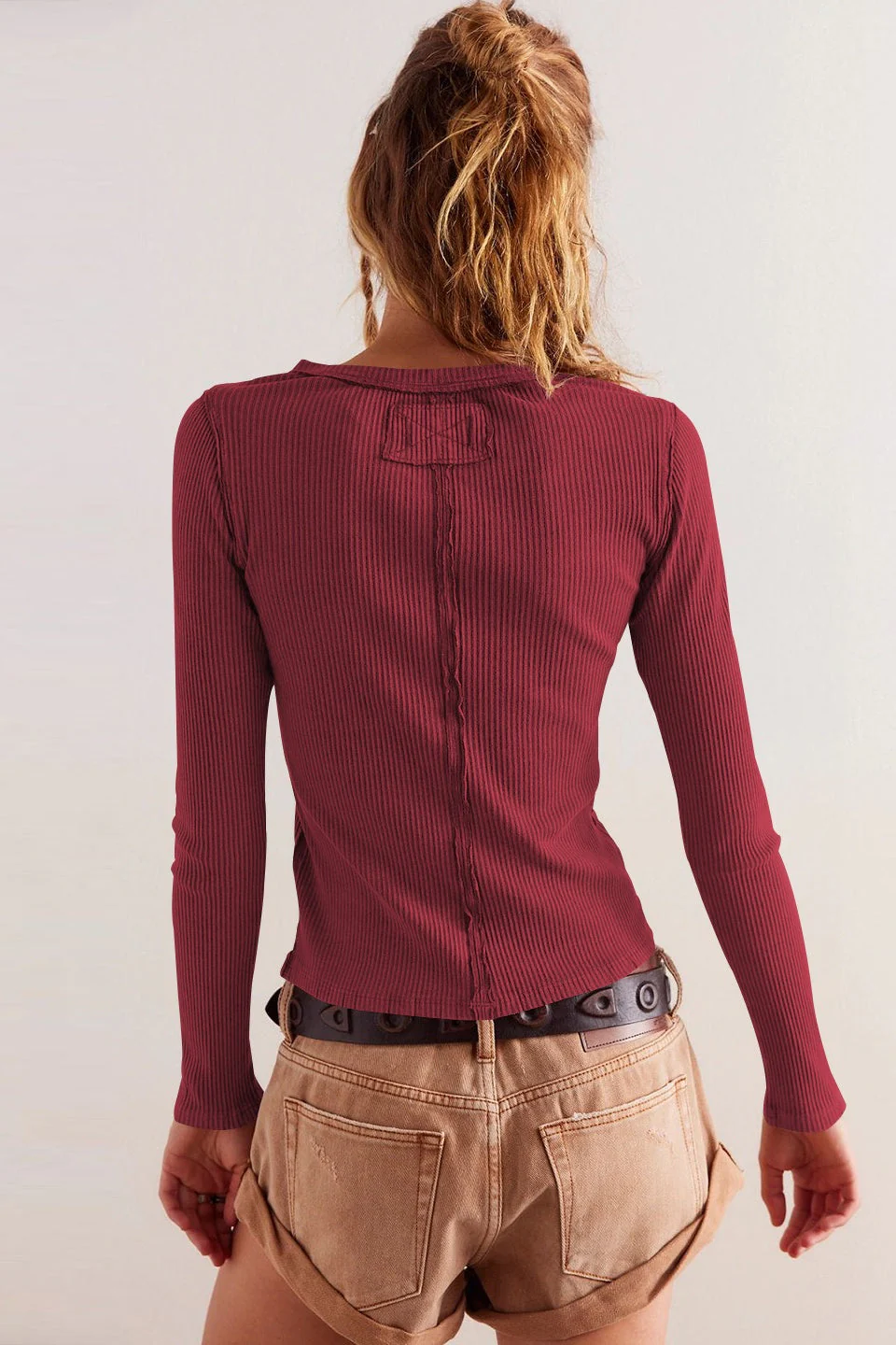 Solid Color Ribbed Cardigan - Image 3
